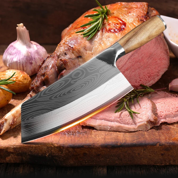 Chef Knife, Cleaver, Wood Handle Slicer