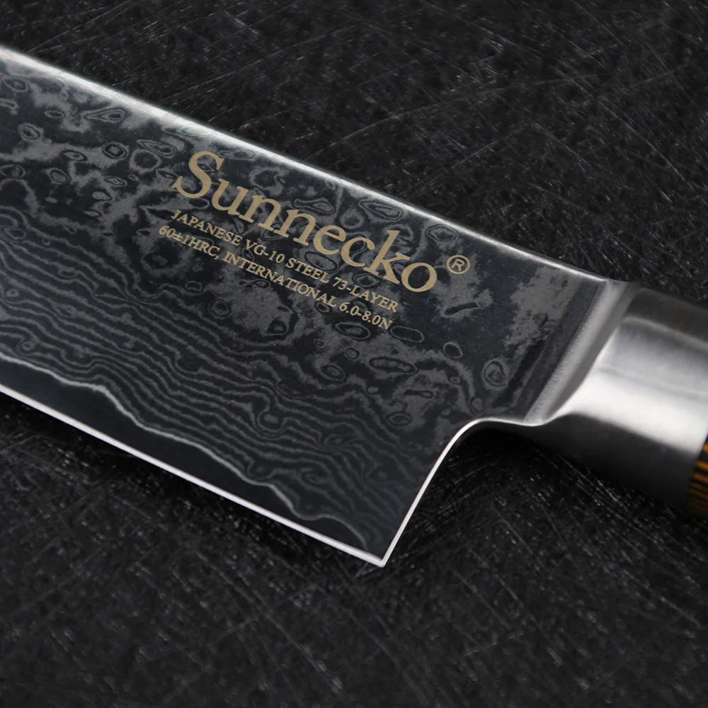 SUNNECKO 8-inch Damascus Steel, Camping Knife, Pakkawood Handle