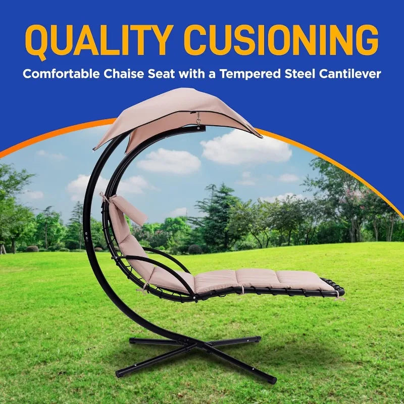 Outdoor Hanging Curved Steel Chaise Lounge Swing Chair