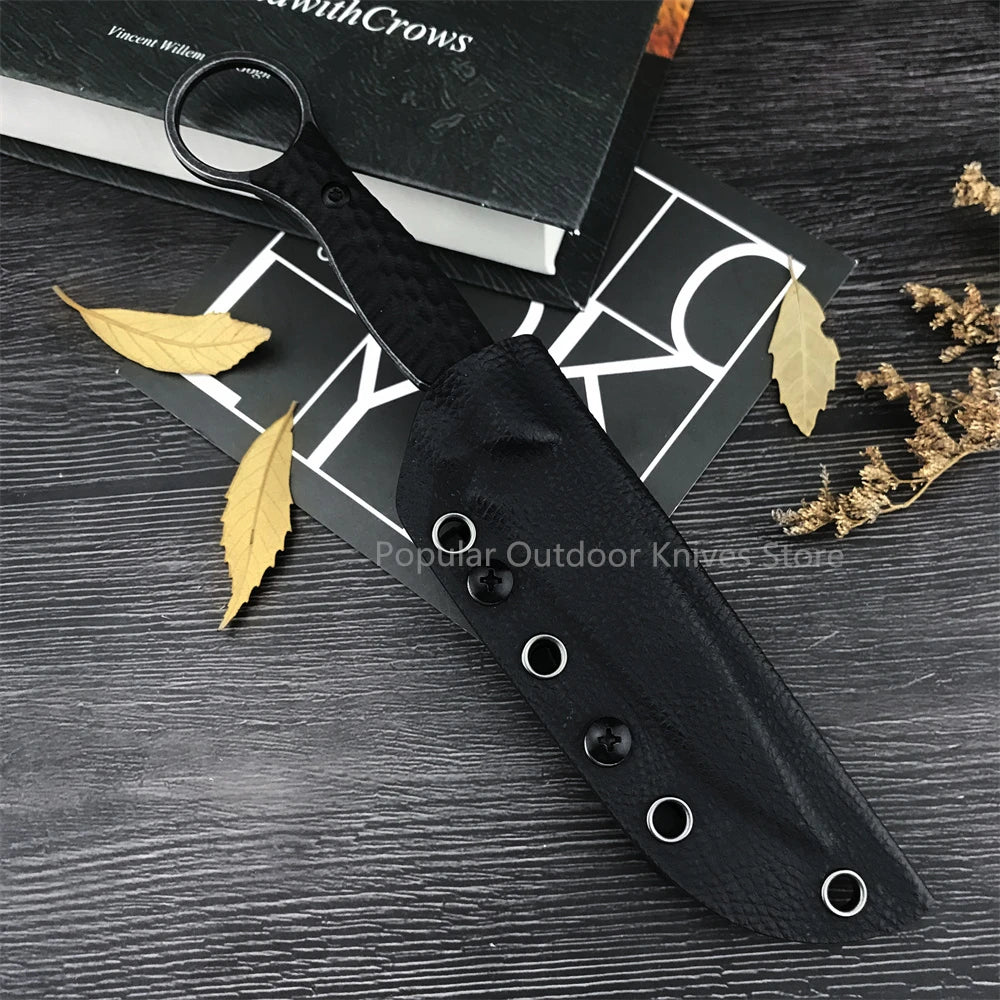 Black Stonewashed Fixed Blade, Outdoor Hunting EDC Combat Tools