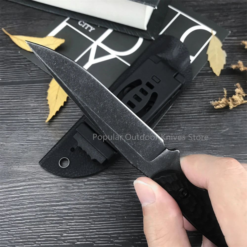 Black Stonewashed Fixed Blade, Outdoor Hunting EDC Combat Tools