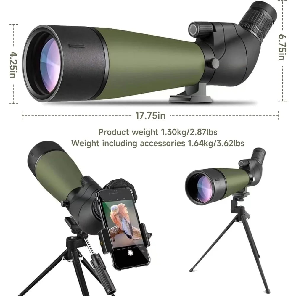 Spotting Scopes with Tripod, Carrying Bag and Quick Phone Holder - BAK4 High Definition Waterproof Spotter Scope