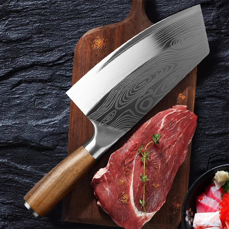 Chef Knife, Cleaver, Wood Handle Slicer