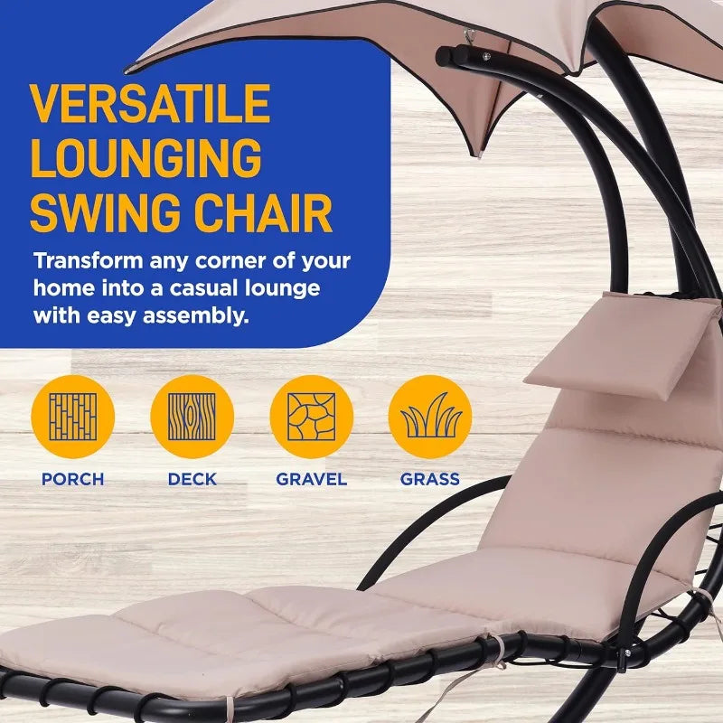 Outdoor Hanging Curved Steel Chaise Lounge Swing Chair