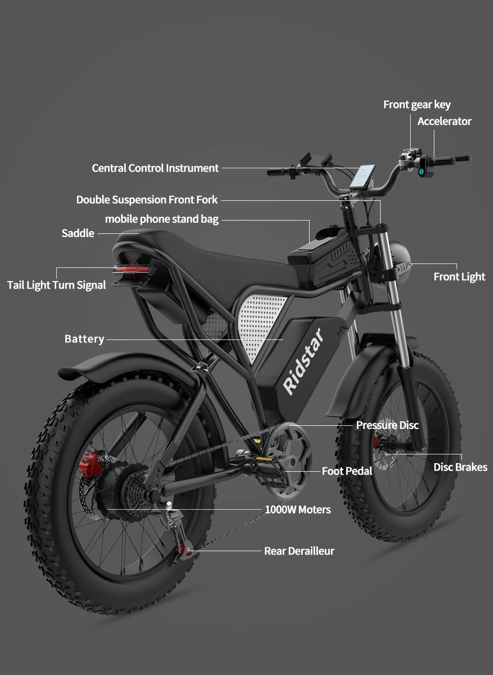 Ridstar Q20 Electric Bike 2000W 48V 40AH Dual motor