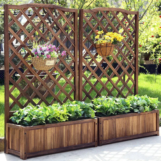 Large Raised Garden Bed Wooden Planter Box with Trellis