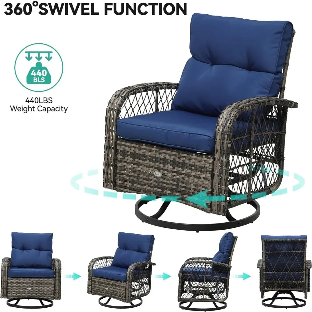 3-Piece Patio, Outdoor, Wicker, Swivell, Glider - Rocker