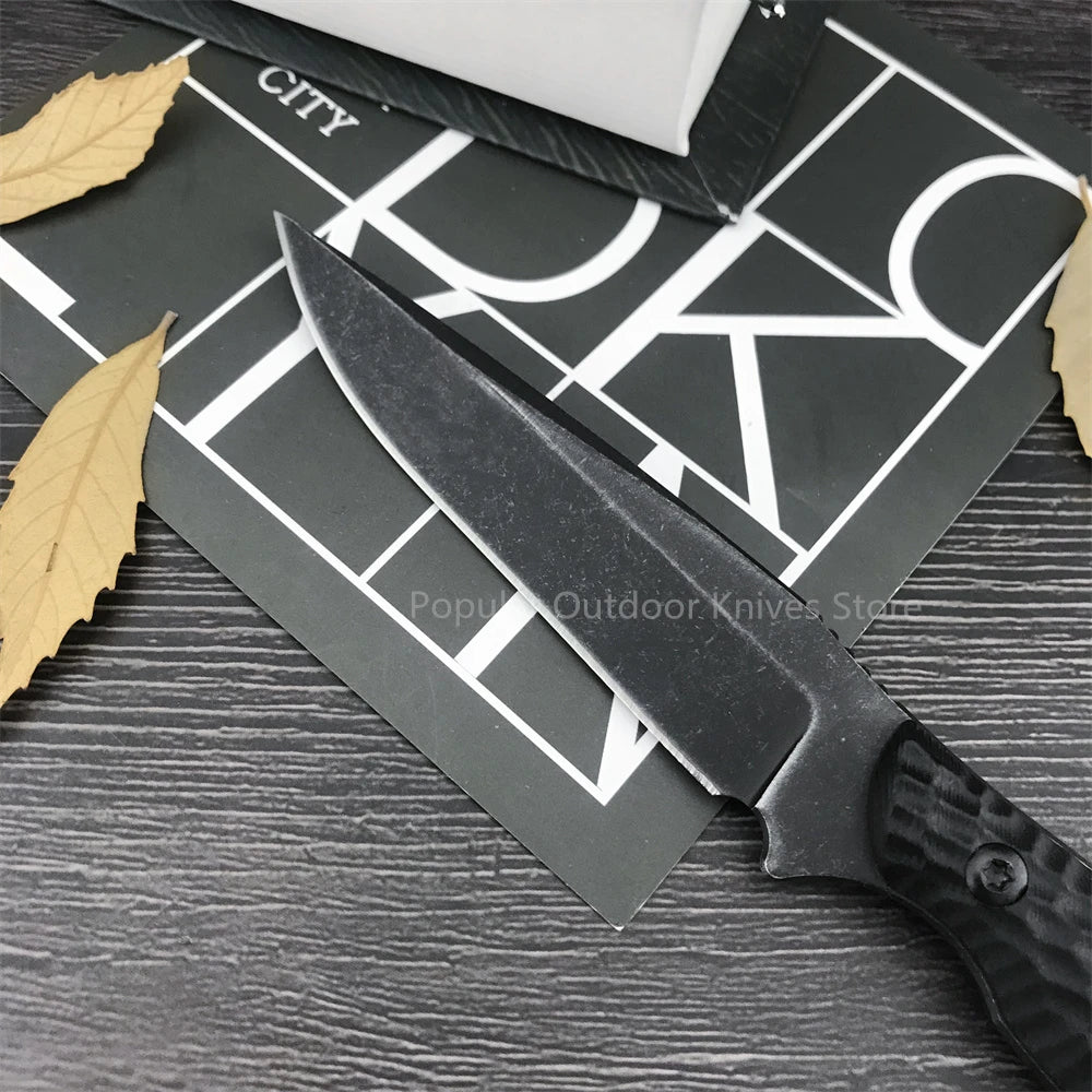 Black Stonewashed Fixed Blade, Outdoor Hunting EDC Combat Tools