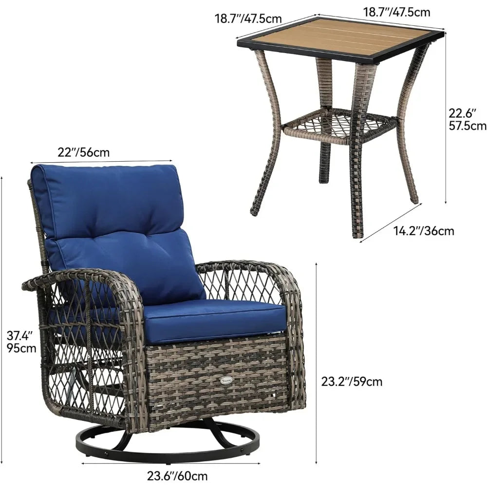 3-Piece Patio, Outdoor, Wicker, Swivell, Glider - Rocker