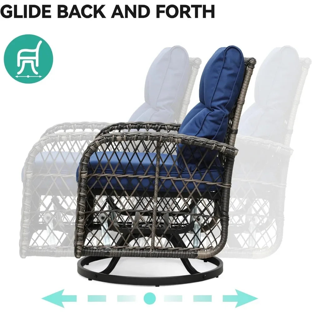 3-Piece Patio, Outdoor, Wicker, Swivell, Glider - Rocker