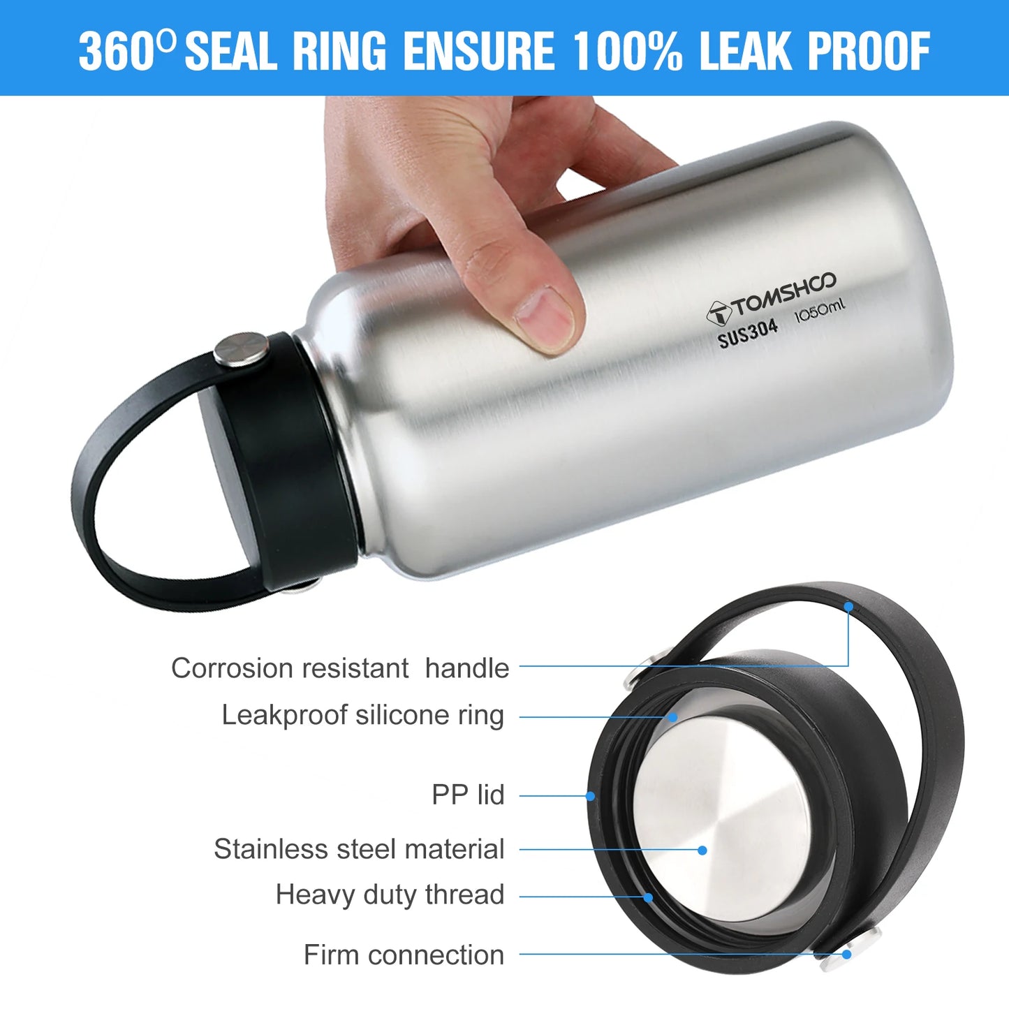 304 Stainless Steel, 1.05L Water Bottle, 750ml Coffee Cup, Mug