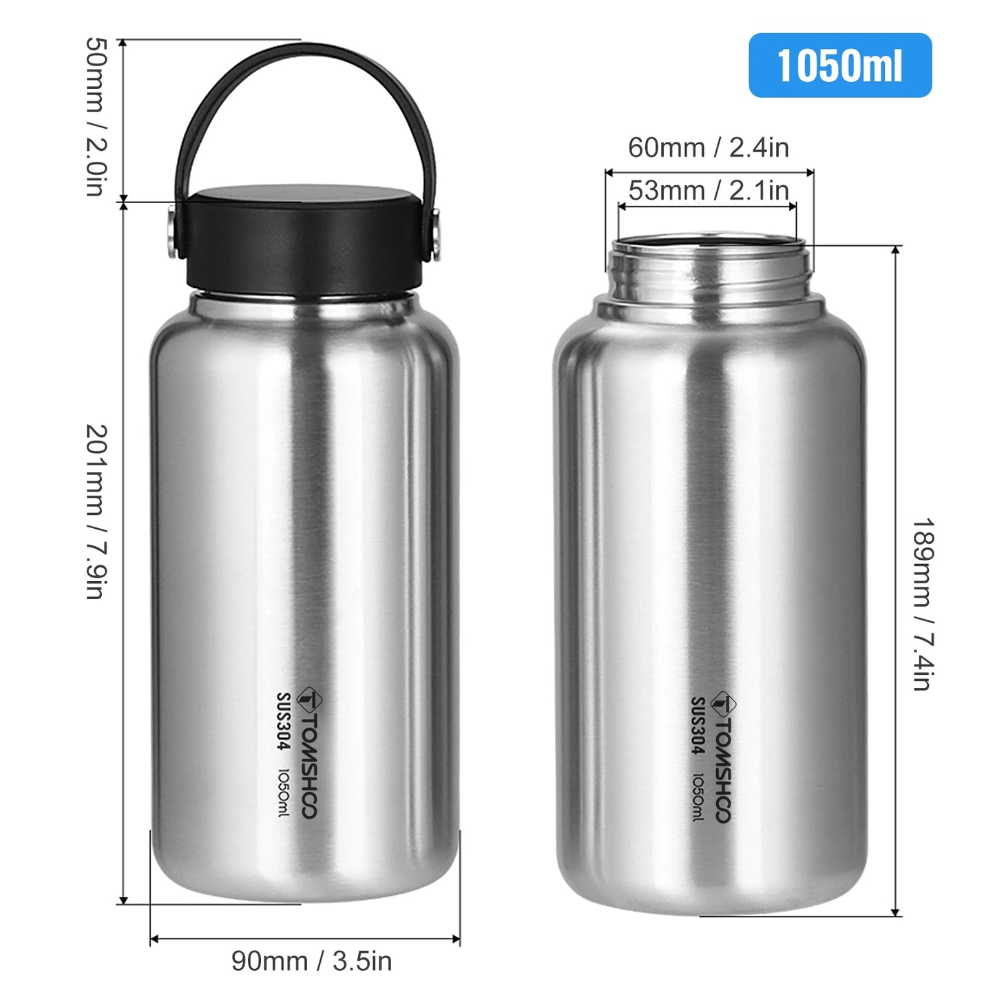 304 Stainless Steel, 1.05L Water Bottle, 750ml Coffee Cup, Mug